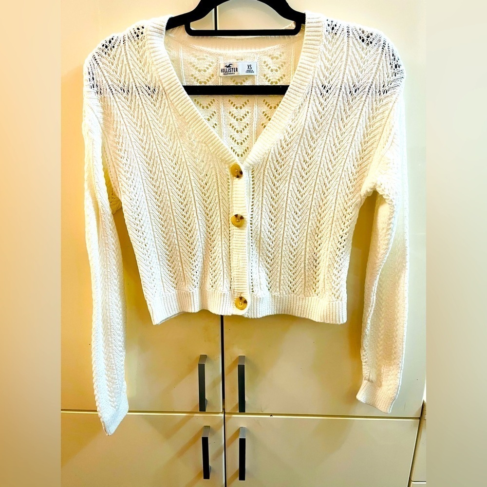 Hollister California Cardigan Sweater Cotton Crochet White Sz XS